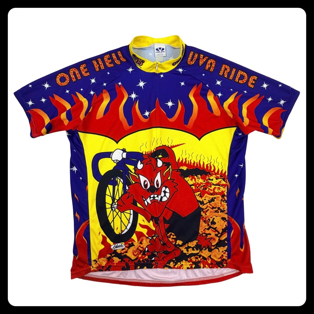 Voler One Hell UVA Ride Cycling Jersey Men MEDIUM Blue Red Yellow Poly Devil